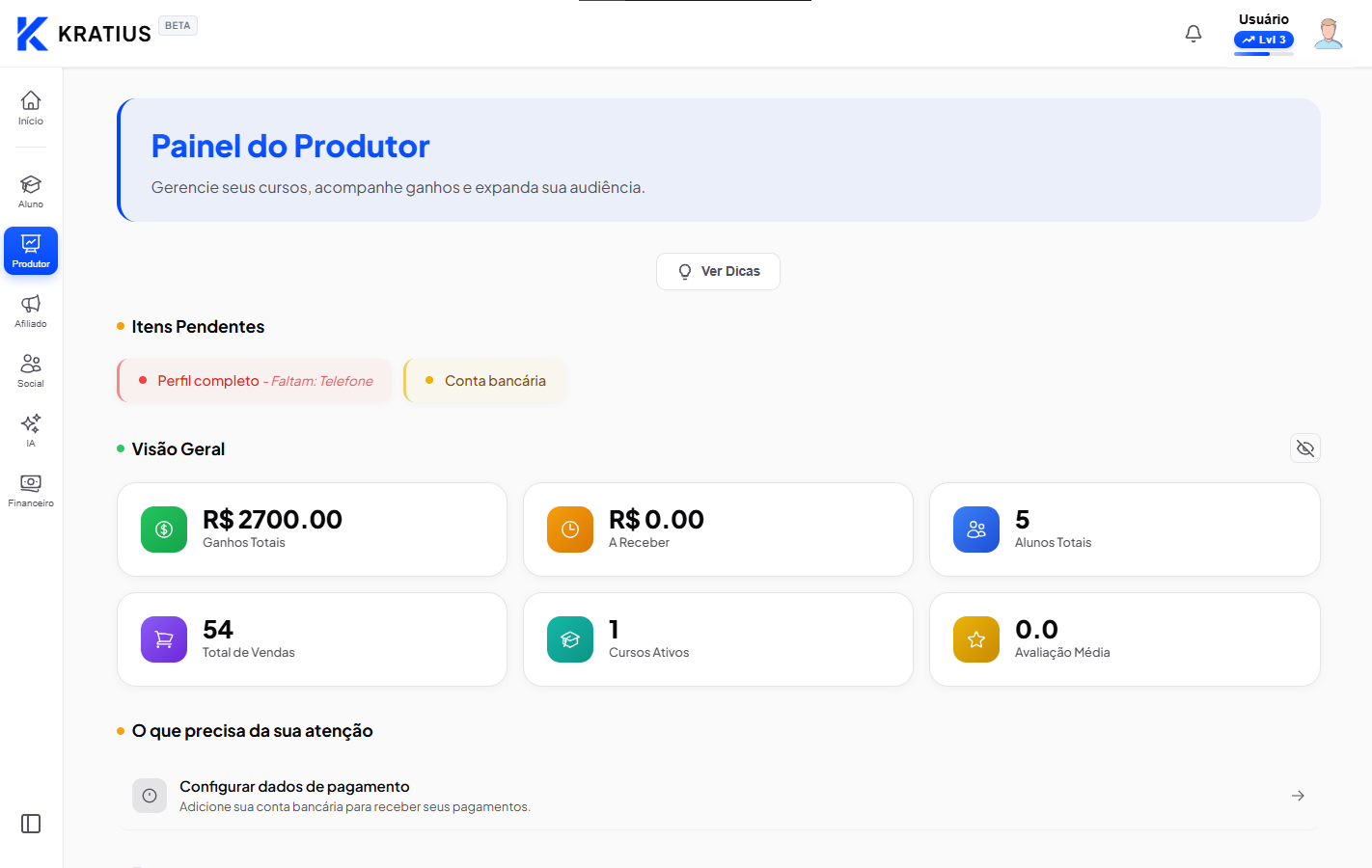 Painel do Produtor KRATIUZ